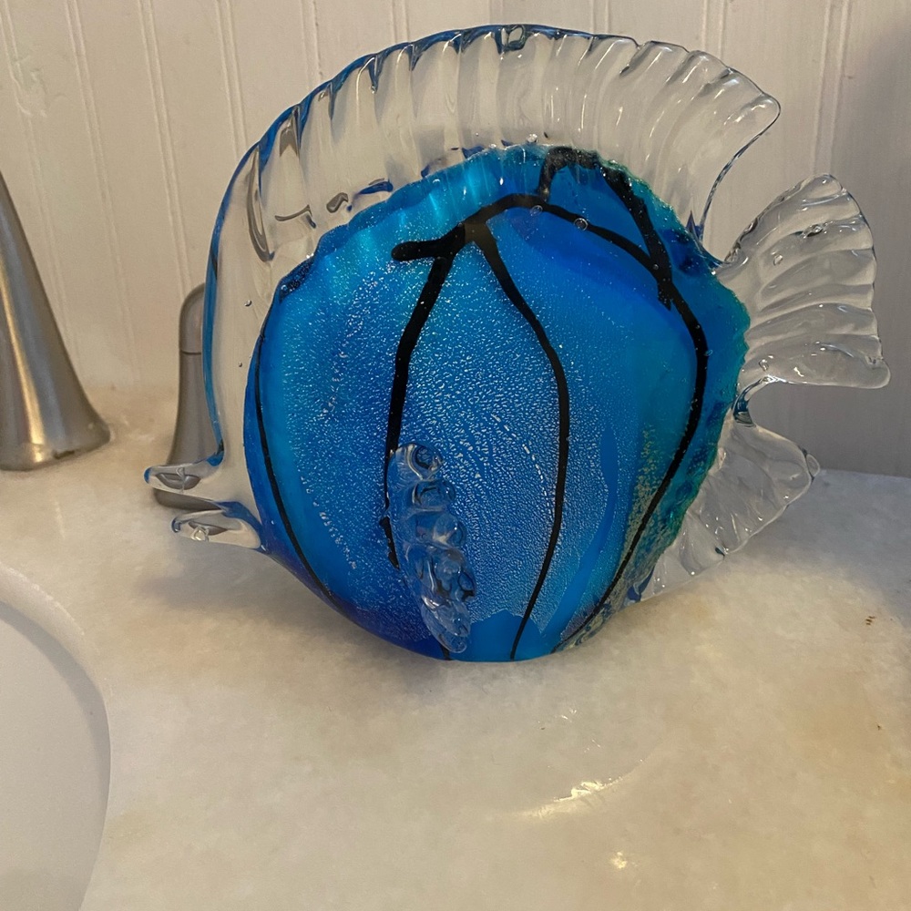 Set of 2 Blue Glass Fish Decor - Picture 2 of 9